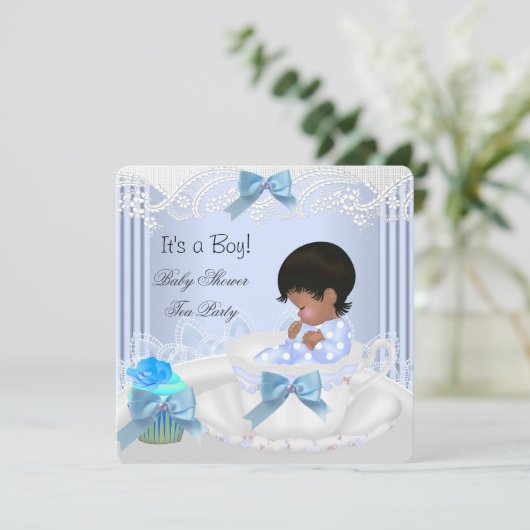 Afrikaanse Amerikaanse Baby shower Boy Blue Baby T Kaart (Staand voorkant)