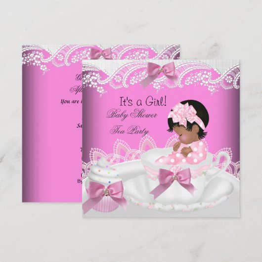 Afrikaanse Amerikaanse Baby shower Girl Pink Baby  Kaart (Voorkant / Achterkant)
