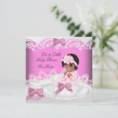 Afrikaanse Amerikaanse Baby shower Girl Pink Baby  Kaart (Staand voorkant)