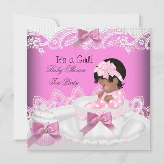Afrikaanse Amerikaanse Baby shower Girl Pink Baby  Kaart (Voorkant)