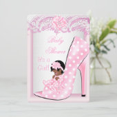 Afrikaanse Amerikaanse Baby shower Girl Pink Baby  Kaart (Staand voorkant)