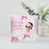 Afrikaanse Amerikaanse Baby shower Girl Pink Baby  Kaart (Staand voorkant)