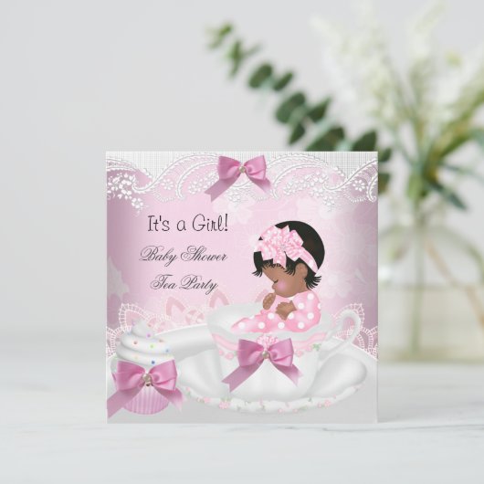 Afrikaanse Amerikaanse Baby shower Girl Pink Baby  Kaart (Staand voorkant)