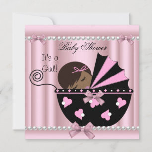 Afrikaanse Amerikaanse Baby shower Girl Pink Kaart