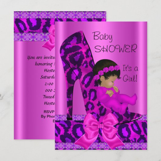 Afrikaanse Amerikaanse Baby shower Girl Pink Leopa Kaart (Voorkant / Achterkant)