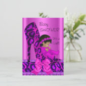 Afrikaanse Amerikaanse Baby shower Girl Pink Leopa Kaart (Staand voorkant)