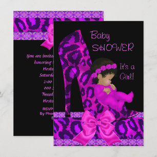 Afrikaanse Amerikaanse Baby shower Girl Pink Paars Kaart