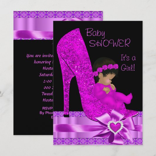 Afrikaanse Amerikaanse Baby shower Girl Pink Paars Kaart (Voorkant / Achterkant)