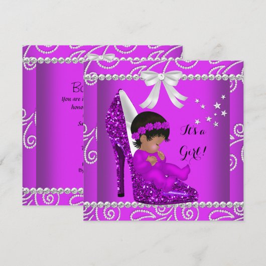 Afrikaanse Amerikaanse Baby shower Girl Pink Shoe Kaart (Voorkant / Achterkant)