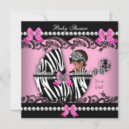 Afrikaanse Amerikaanse Baby shower Girl Pink Zebra Kaart