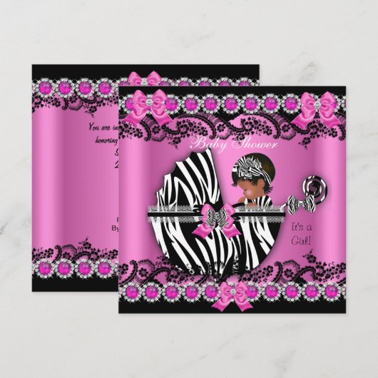 Afrikaanse Amerikaanse Baby shower Girl Pink Zebra Kaart (Voorkant / Achterkant)