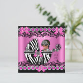 Afrikaanse Amerikaanse Baby shower Girl Pink Zebra Kaart (Staand voorkant)