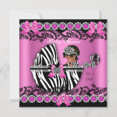 Afrikaanse Amerikaanse Baby shower Girl Pink Zebra Kaart (Voorkant)