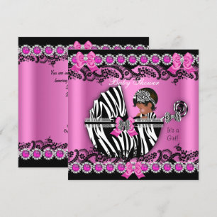 Afrikaanse Amerikaanse Baby shower Girl Pink Zebra Kaart