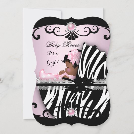 Afrikaanse Amerikaanse Baby shower Girl Pink Zebra Kaart (Voorkant)