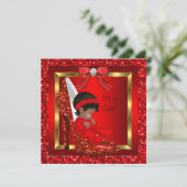 Afrikaanse Amerikaanse Baby shower Girl Red Glitte Kaart (Staand voorkant)