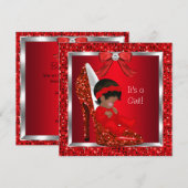 Afrikaanse Amerikaanse Baby shower Girl Red Glitte Kaart (Voorkant / Achterkant)