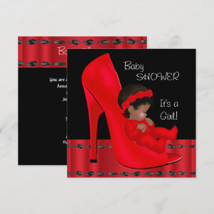 Afrikaanse Amerikaanse Baby shower Girl Red Shoe 2 Kaart