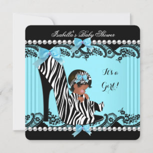 Afrikaanse Amerikaanse Baby shower Girl Zebra Blau Kaart