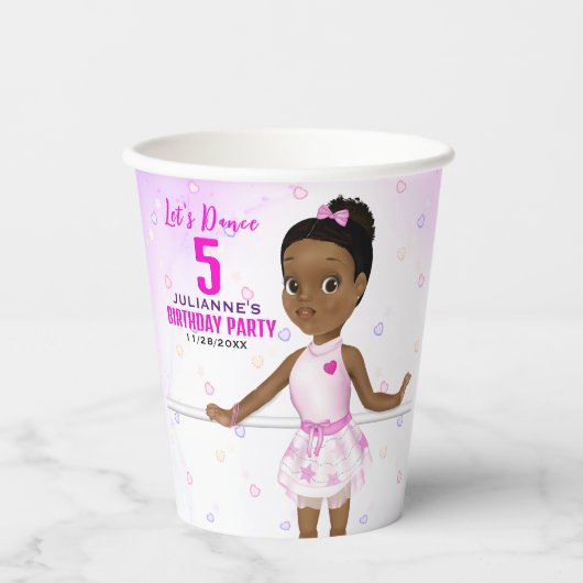 Afrikaanse Amerikaanse Ballerina Birthday Papieren Bekers (Voorkant)