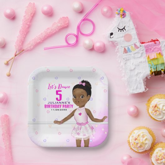 Afrikaanse Amerikaanse Ballerina Birthday Papieren Bordje (Feest)