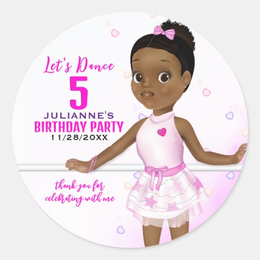 Afrikaanse Amerikaanse Ballerina Birthday Ronde Sticker (Voorkant)