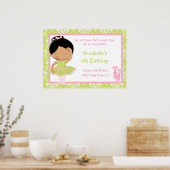 Afrikaanse Amerikaanse Ballerina & Green Damask Bi Poster (Keuken)