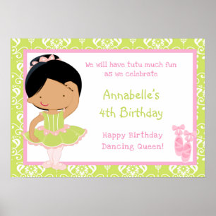 Afrikaanse Amerikaanse Ballerina & Green Damask Bi Poster