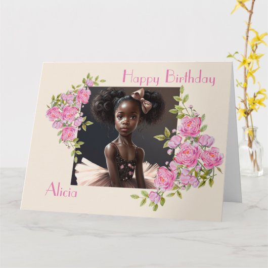 Afrikaanse Amerikaanse ballerina, meisje dat van b Kaart (Gele Bloem)