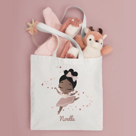Afrikaanse Amerikaanse Ballerina met Bow, Roos Gol Tote Bag
