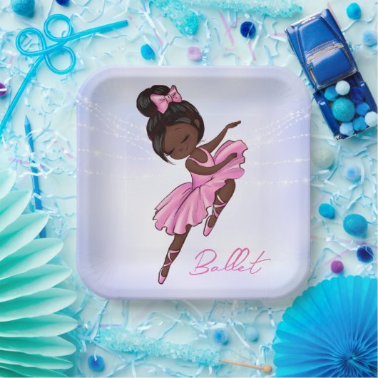 Afrikaanse Amerikaanse Ballerina Pink, Paarse Ball Papieren Bordje (Feest)