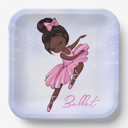 Afrikaanse Amerikaanse Ballerina Pink, Paarse Ball Papieren Bordje (Voorkant)