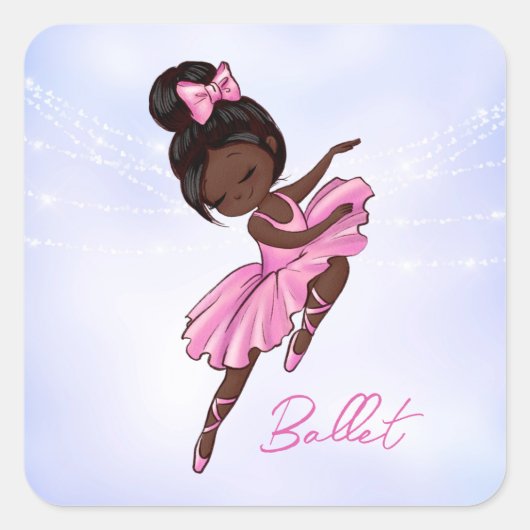 Afrikaanse Amerikaanse Ballerina Pink, Paarse Ball Vierkante Sticker (Voorkant)