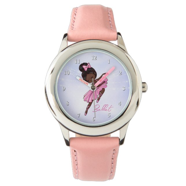 Afrikaanse Amerikaanse Ballerina Pink Tutu Ballet  Horloge (Voorkant)