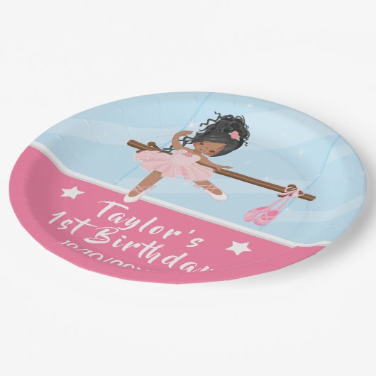 Afrikaanse Amerikaanse Ballerina Pink Tutu Birthda Papieren Bordje (Gekanteld)