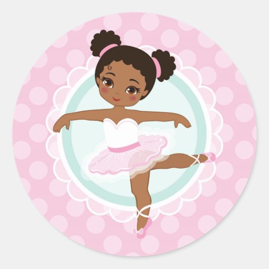 Afrikaanse Amerikaanse Ballerina - Roze Ballet Dan Ronde Sticker (Voorkant)