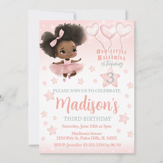 Afrikaanse Amerikaanse ballerina verjaardagsuitnod Kaart (Voorkant)