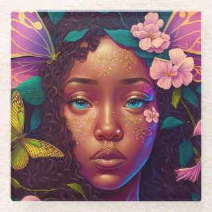 Afrikaanse Amerikaanse Black Fantasy Art Glazen Onderzetter