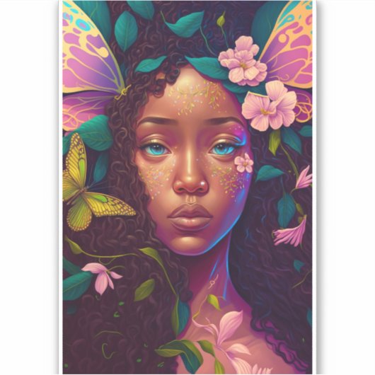 Afrikaanse Amerikaanse Black Fantasy Art Sticker (Voorkant)