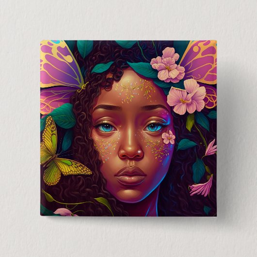 Afrikaanse Amerikaanse Black Fantasy Art Vierkante Button 5,1 Cm (Voorkant)