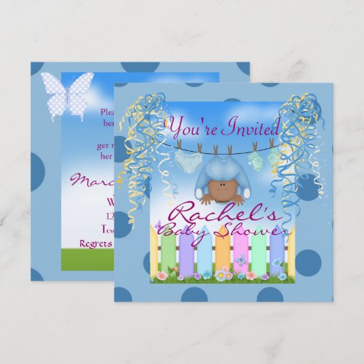 AFRIKAANSE AMERIKAANSE BOY BABY SHOWER INVITE KAART (Voorkant / Achterkant)