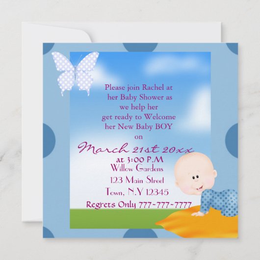 AFRIKAANSE AMERIKAANSE BOY BABY SHOWER INVITE KAART (Achterkant)