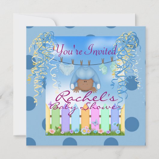 AFRIKAANSE AMERIKAANSE BOY BABY SHOWER INVITE KAART (Voorkant)