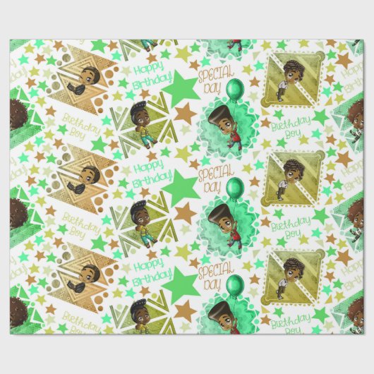 Afrikaanse Amerikaanse Boys Birthday Cadeaupapier (Zoom)