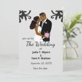 Afrikaanse Amerikaanse bride en Groom Silver Weddi Kaart (Staand voorkant)