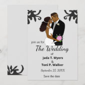 Afrikaanse Amerikaanse bride en Groom Silver Weddi Kaart (Voorkant / Achterkant)