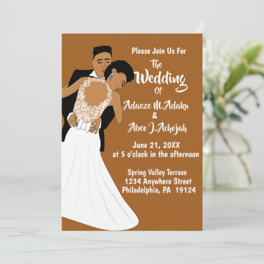 Afrikaanse Amerikaanse bride en Groom Terracotta W Kaart (Staand voorkant)