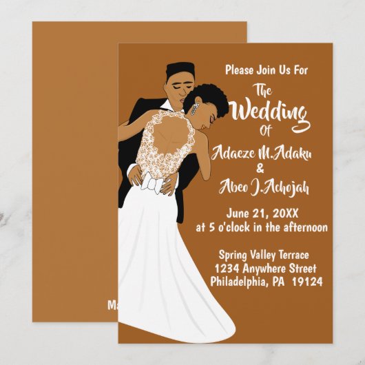 Afrikaanse Amerikaanse bride en Groom Terracotta W Kaart (Voorkant / Achterkant)