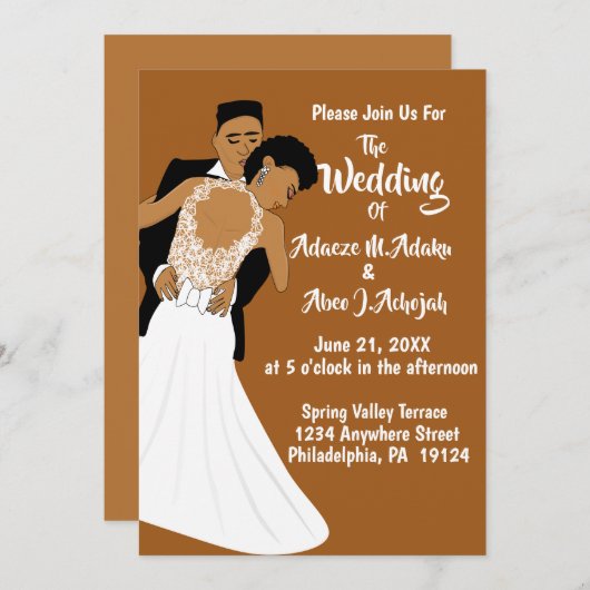 Afrikaanse Amerikaanse bride en Groom Terracotta W Kaart (Voorkant / Achterkant)