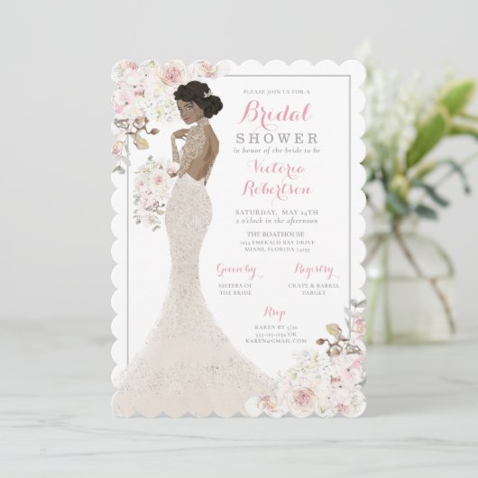 Afrikaanse Amerikaanse bride in Gown Vrijgezellenf Kaart (Staand voorkant)